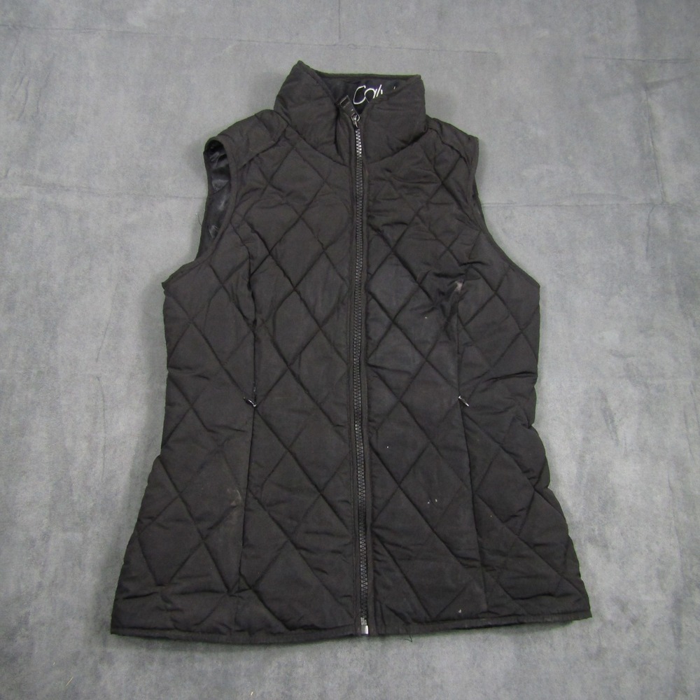 Calvin Klein Puffer Vest Womens Small Black Quilted Full Zip Sleeveless Jacket